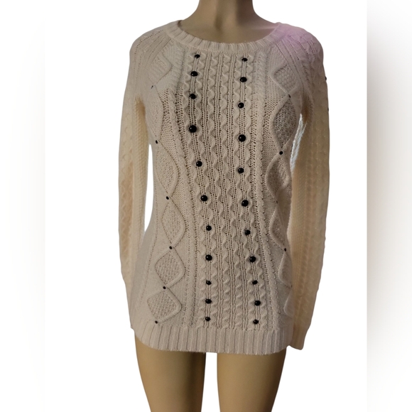 American Eagle Outfitters Cream Crew Neck Cable Knit Sweater Pullover - Picture 1 of 4